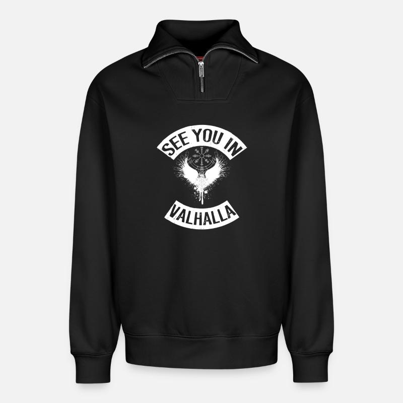Rendez-vous à Valhalla - Sweat unisexe décontracté en coton biologique à demi-zip – de SPREAD - noir