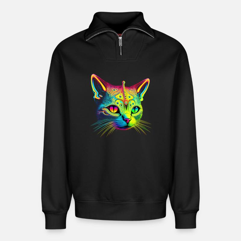 Chat extraterrestre - Sweat unisexe décontracté en coton biologique à demi-zip – de SPREAD - noir