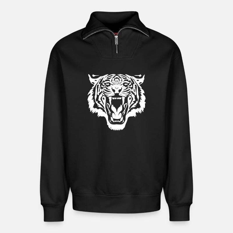 Tigerkopf - Relaxed Unisex Organic Half Zip Sweatshirt – von SPREAD - Schwarz