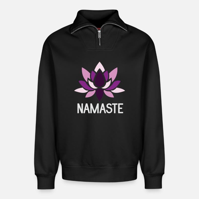 Yoga Geschenkidee - Namaste - Relaxed Unisex Organic Half Zip Sweatshirt – von SPREAD - Schwarz