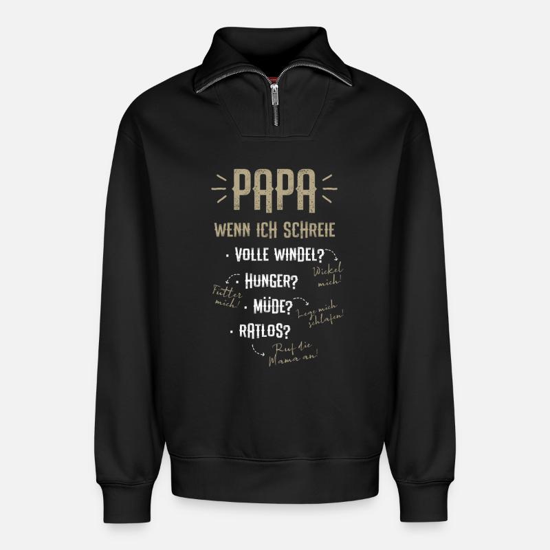 Papas Anleitung - Relaxed Unisex Organic Half Zip Sweatshirt – von SPREAD - Schwarz