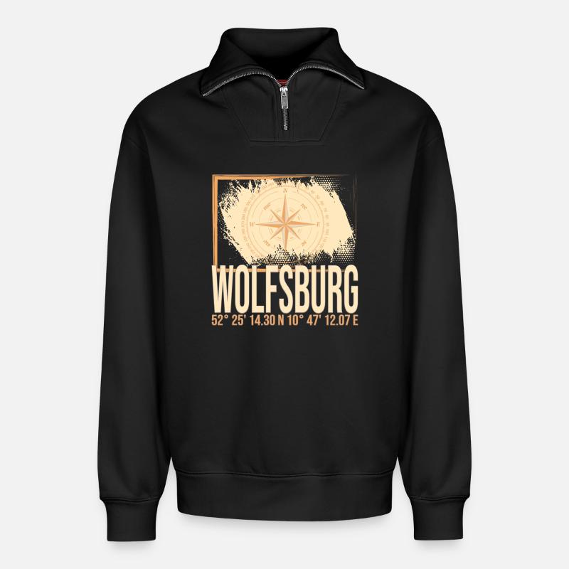 Wolfsburg Koordinaten - Relaxed Unisex Organic Half Zip Sweatshirt – von SPREAD - Schwarz