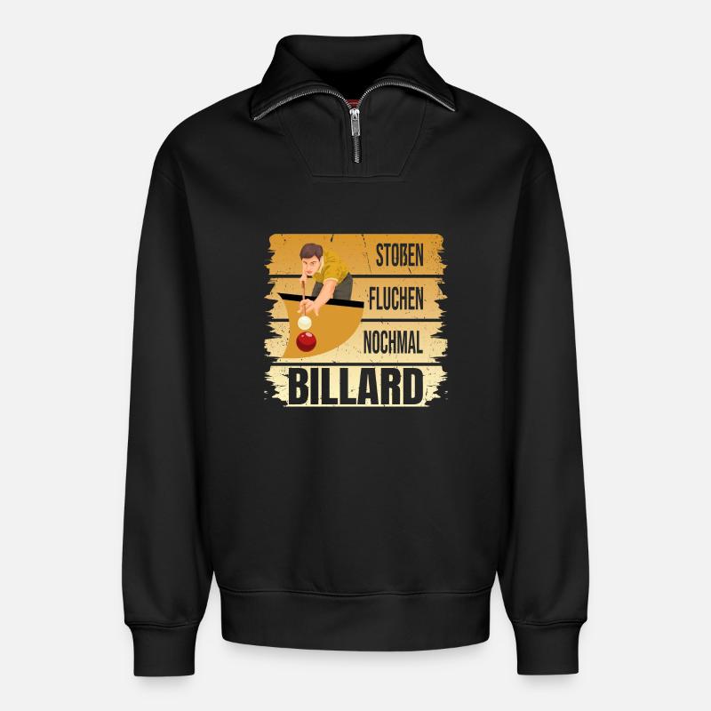 Stoßen - Fluchen - Nochmal - Billard - Relaxed Unisex Organic Half Zip Sweatshirt – von SPREAD - Schwarz