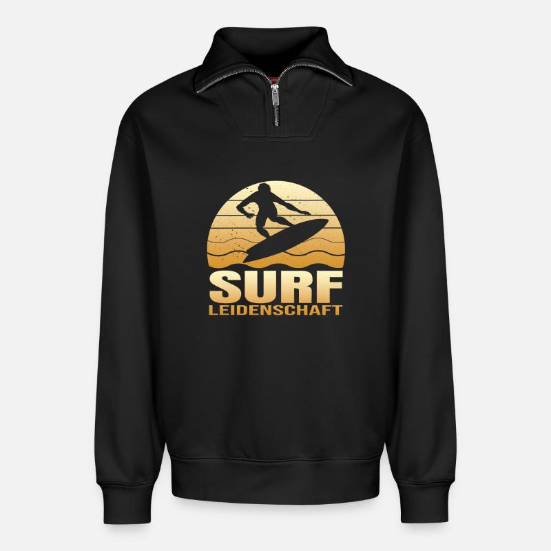 Surf Leidenschaft - Relaxed Unisex Organic Half Zip Sweatshirt – von SPREAD - Schwarz