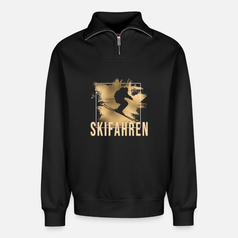 Skifahren - Relaxed Unisex Organic Half Zip Sweatshirt – von SPREAD - Schwarz