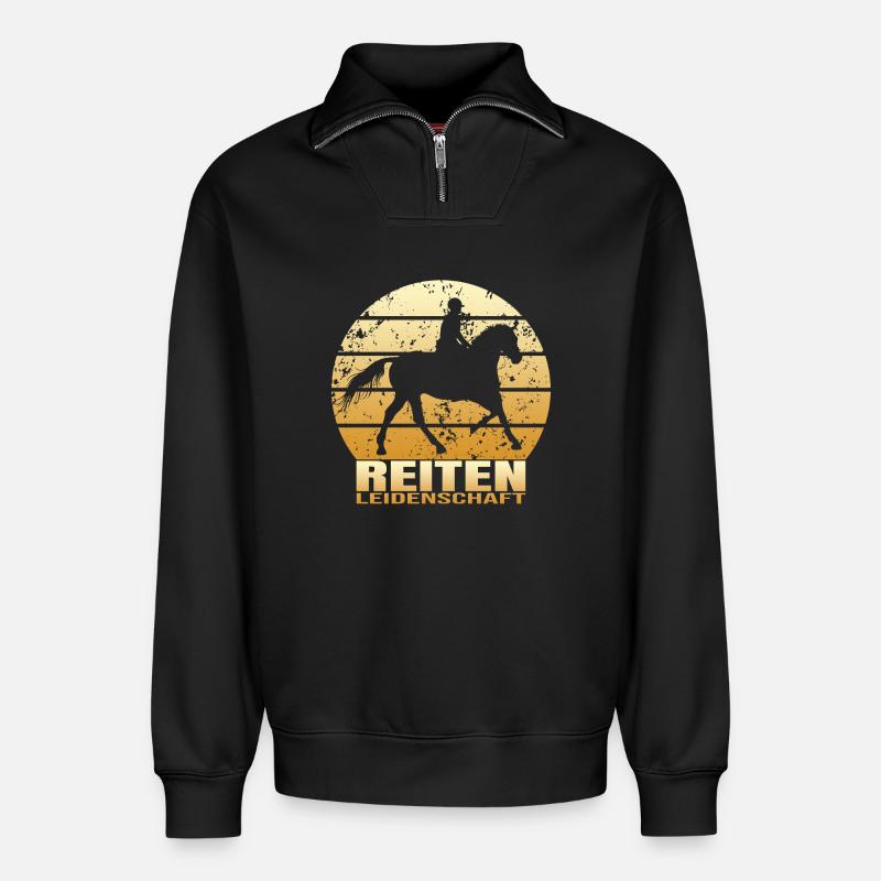 Reiten Leidenschaft - Relaxed Unisex Organic Half Zip Sweatshirt – von SPREAD - Schwarz