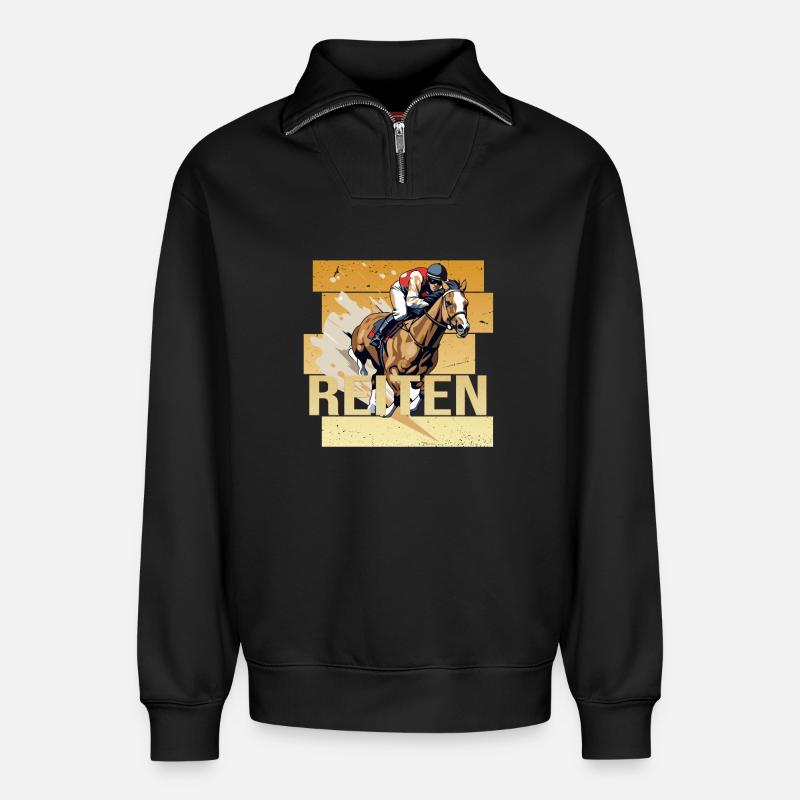 Reiten - Relaxed Unisex Organic Half Zip Sweatshirt – von SPREAD - Schwarz