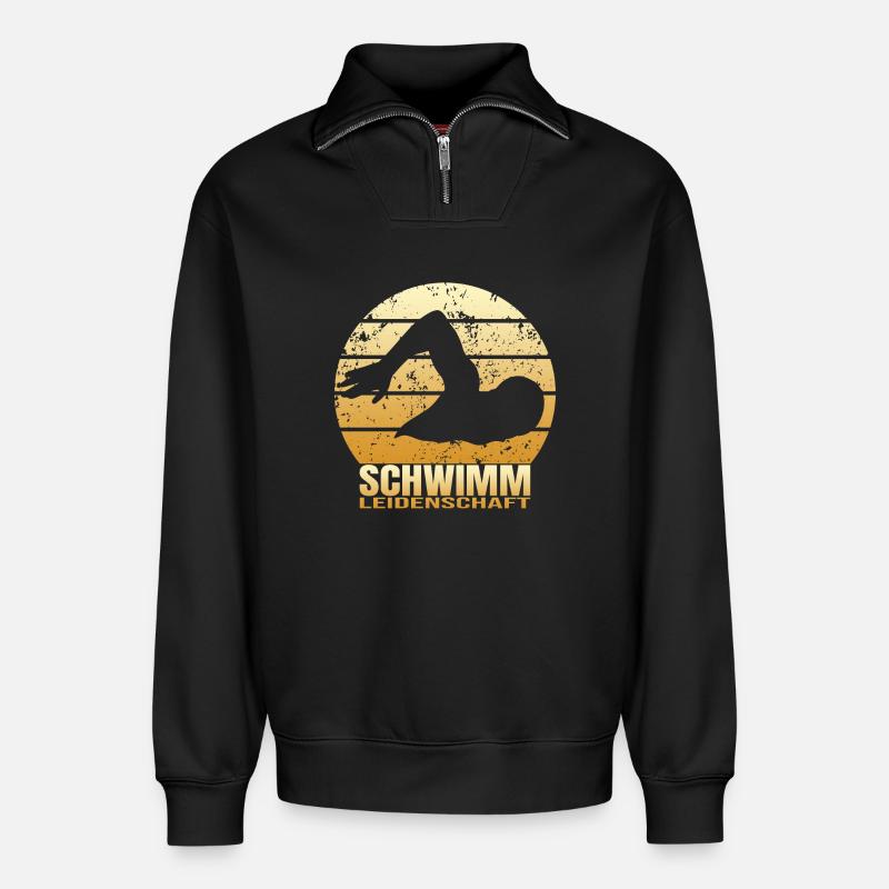 Schwimm Leidenschaft - Relaxed Unisex Organic Half Zip Sweatshirt – von SPREAD - Schwarz