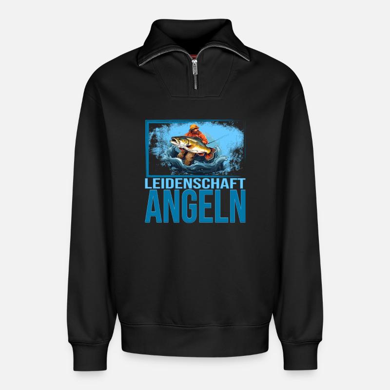 Leidenschaft Angeln - Relaxed Unisex Organic Half Zip Sweatshirt – von SPREAD - Schwarz