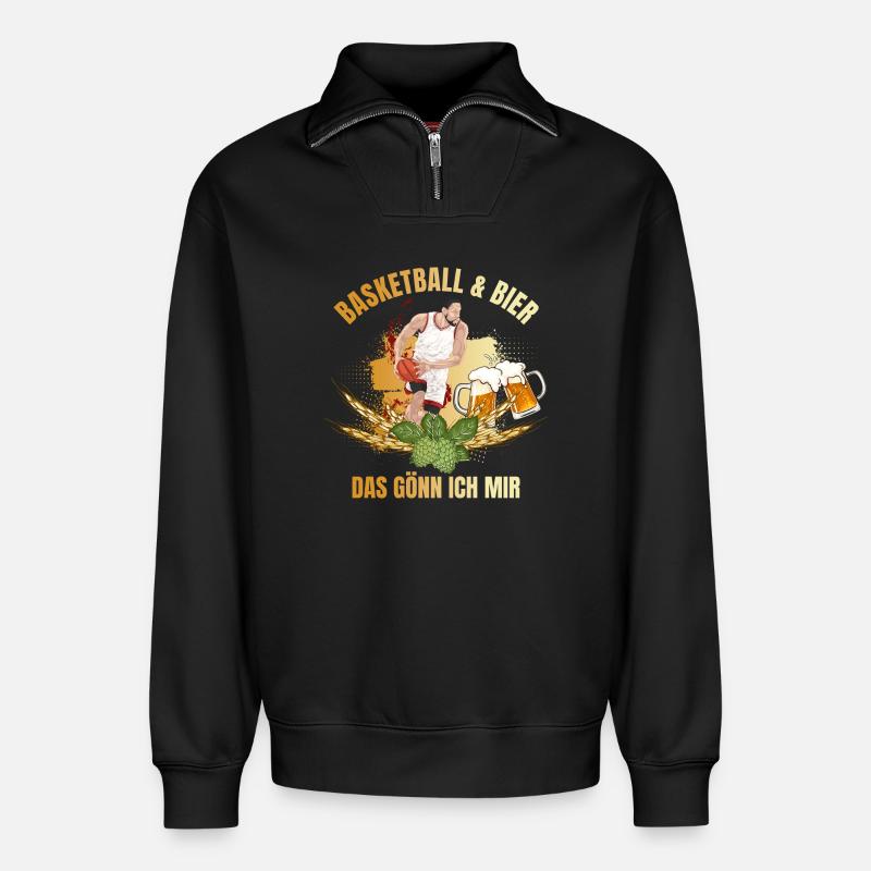 Basketball & Bier - Das gönn ich mir - Relaxed Unisex Organic Half Zip Sweatshirt – von SPREAD - Schwarz