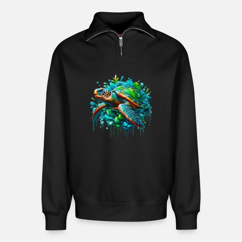 Schildkröte - Relaxed Unisex Organic Half Zip Sweatshirt – von SPREAD - Schwarz