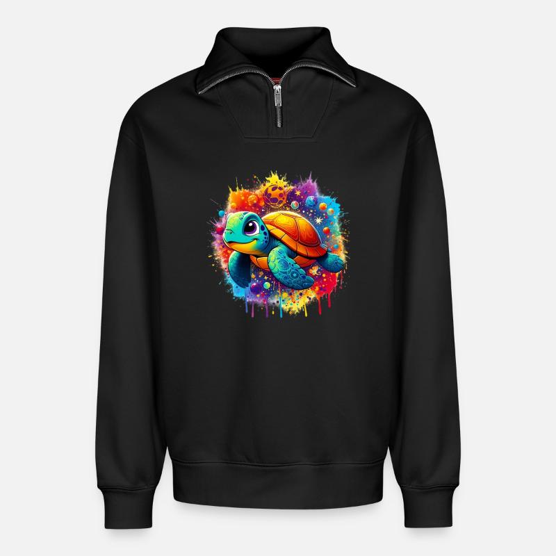 Schildkröte - Relaxed Unisex Organic Half Zip Sweatshirt – von SPREAD - Schwarz