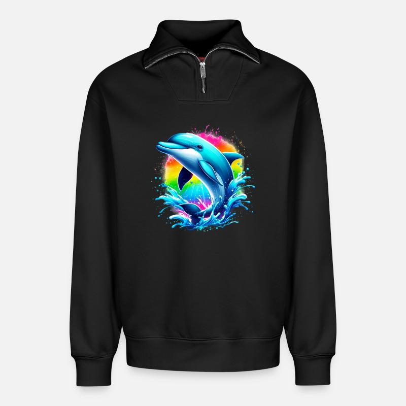 Delfin - Relaxed Unisex Organic Half Zip Sweatshirt – von SPREAD - Schwarz