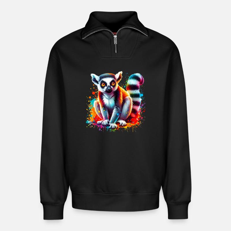 Lemur - Relaxed Unisex Organic Half Zip Sweatshirt – von SPREAD - Schwarz