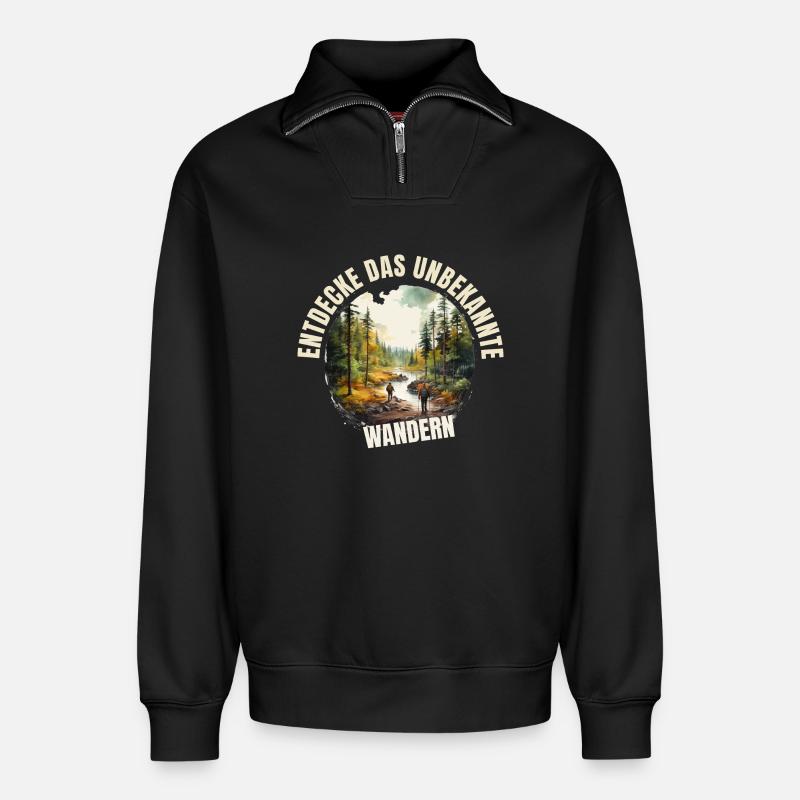 Entdecke das Unbekannte - Relaxed Unisex Organic Half Zip Sweatshirt – von SPREAD - Schwarz