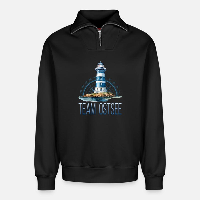 Team Ostsee - Relaxed Unisex Organic Half Zip Sweatshirt – von SPREAD - Schwarz