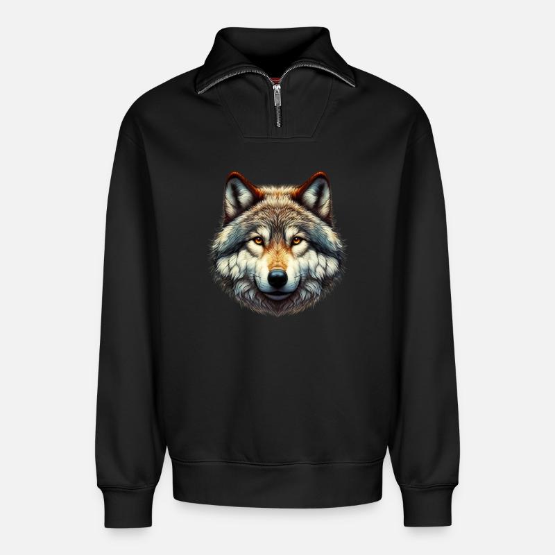 Wolf - Relaxed Unisex Organic Half Zip Sweatshirt – by SPREAD - black