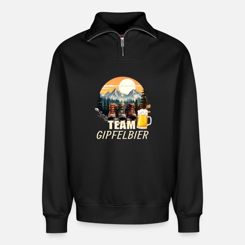 Team Gipfelbier - Relaxed Unisex Organic Half Zip Sweatshirt – von SPREAD - Schwarz