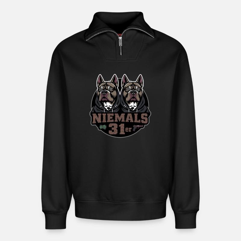 Niemals 31er - Relaxed Unisex Organic Half Zip Sweatshirt – von SPREAD - Schwarz