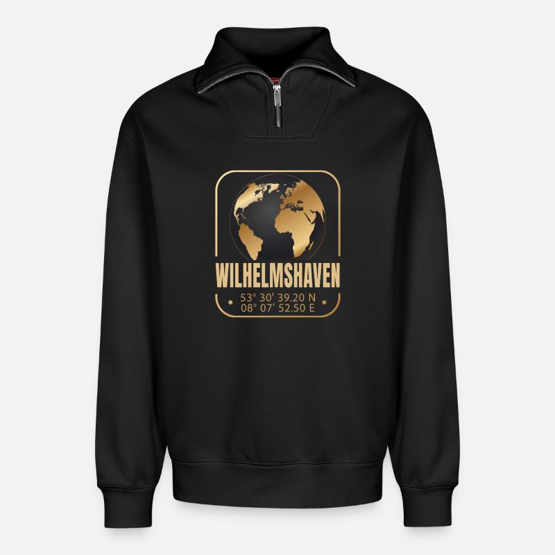Wilhelmshaven - Relaxed Unisex Organic Half Zip Sweatshirt – von SPREAD - Schwarz