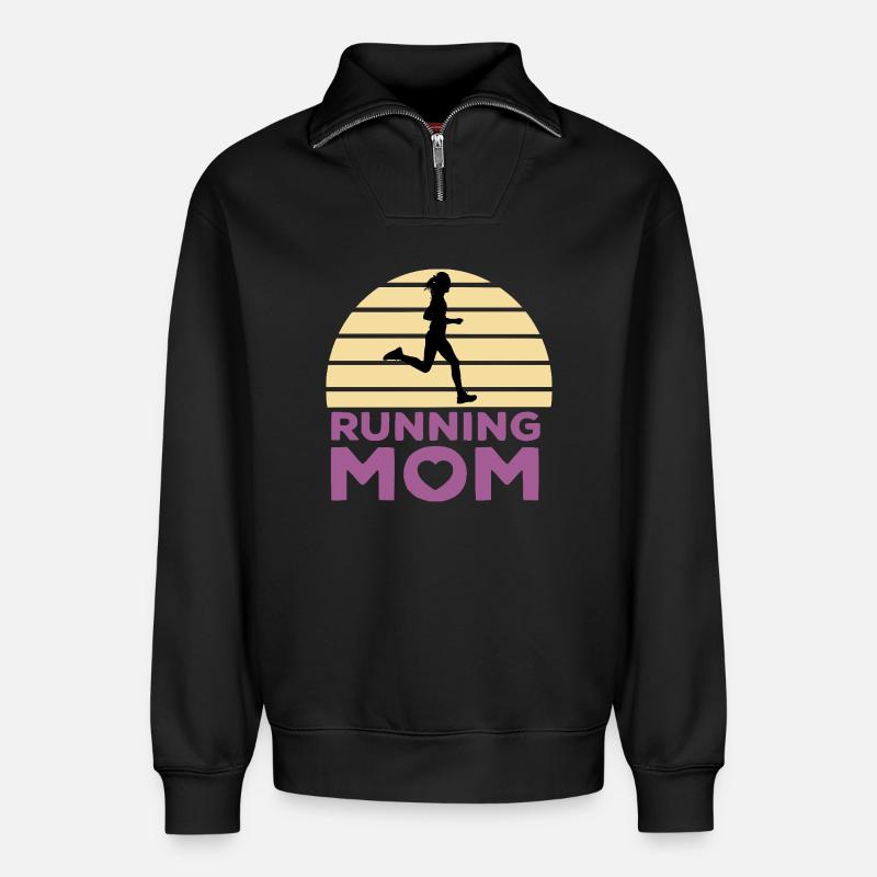 Running mom - Sweat unisexe décontracté en coton biologique à demi-zip – de SPREAD - noir