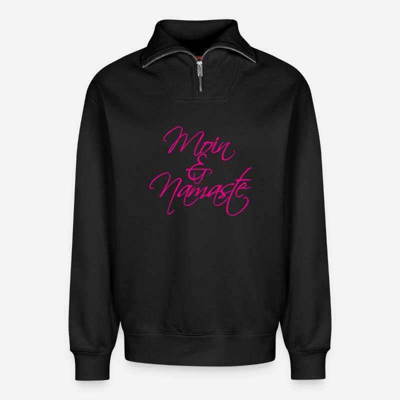 Moin & Namaste, magenta - Relaxed Unisex Organic Half Zip Sweatshirt – von SPREAD - Schwarz