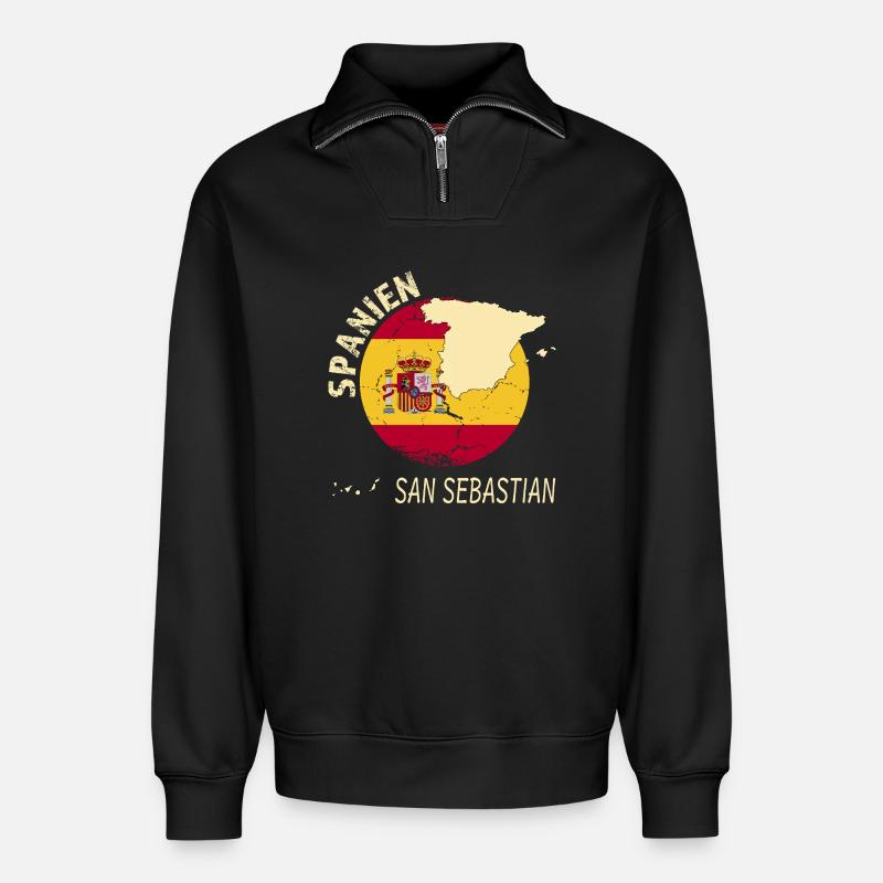 San Sebastian - Relaxed Unisex Organic Half Zip Sweatshirt – by SPREAD - black