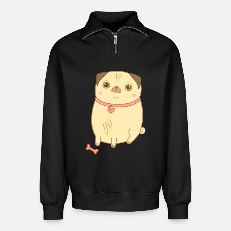Mops beige süßer Hund Geschenk Mopsmama - Relaxed Unisex Organic Half Zip Sweatshirt – von SPREAD - Schwarz