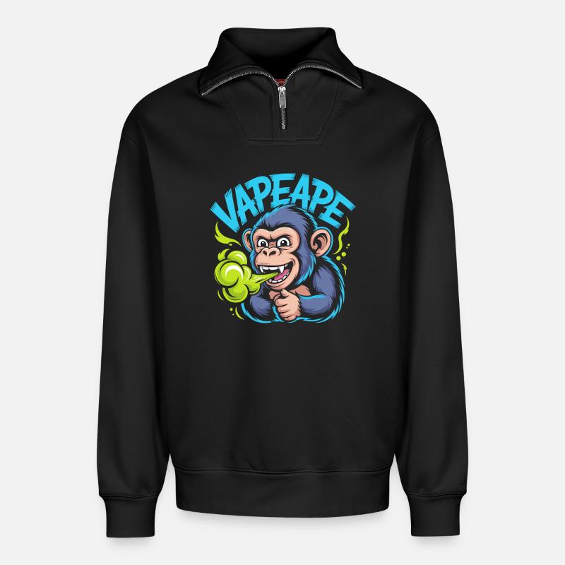 Vapeape Lustiger Affe Grafik - Relaxed Unisex Organic Half Zip Sweatshirt – von SPREAD - Schwarz