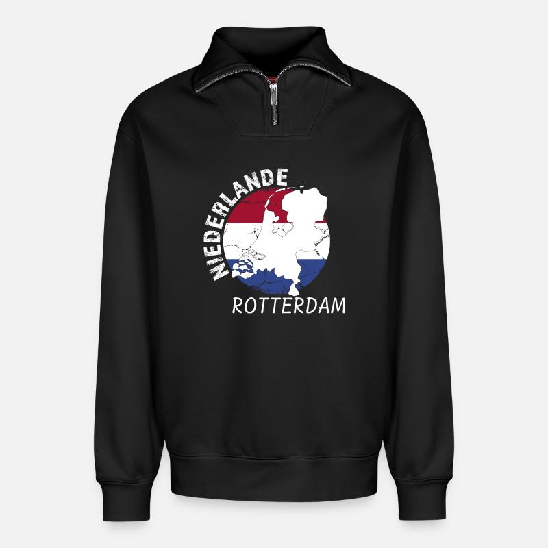 Rotterdam - Sweat unisexe décontracté en coton biologique à demi-zip – de SPREAD - noir