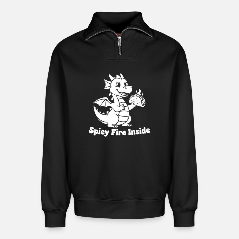 Flammender Drachen Taco Design - Relaxed Unisex Organic Half Zip Sweatshirt – von SPREAD - Schwarz