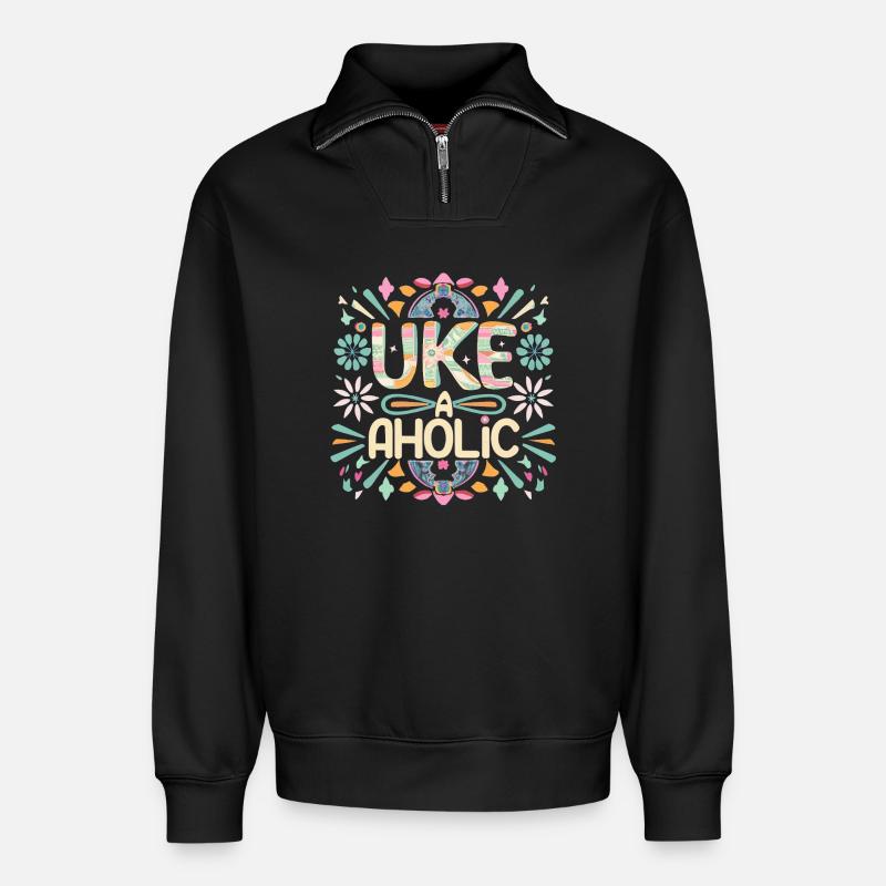 Uke-aholic - Sweat unisexe décontracté en coton biologique à demi-zip – de SPREAD - noir