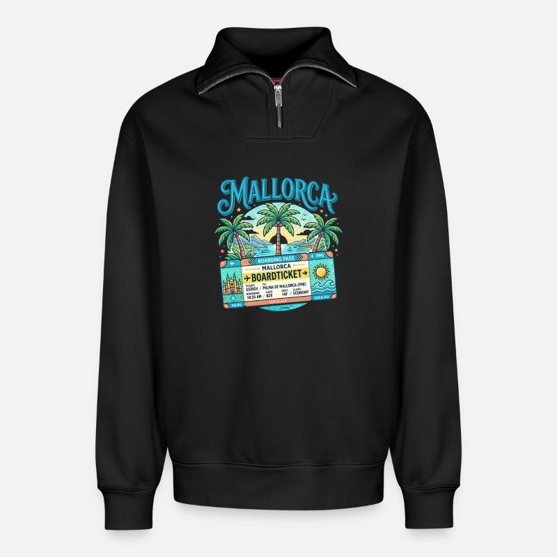 Mallorca Boarding Pass – Sommer Urlaub - Relaxed Unisex Organic Half Zip Sweatshirt – von SPREAD - Schwarz