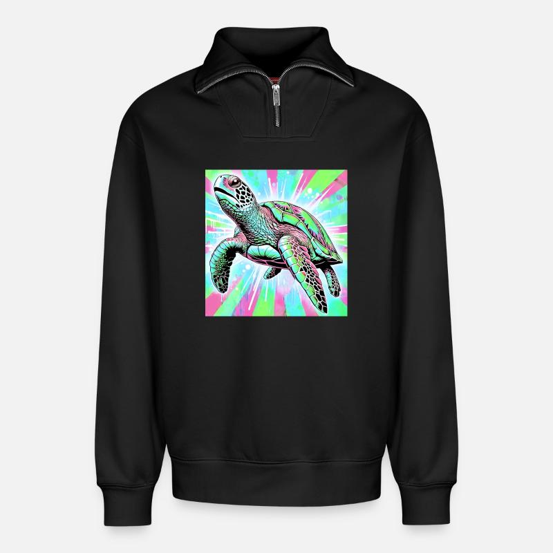 Schildkröte - Relaxed Unisex Organic Half Zip Sweatshirt – von SPREAD - Schwarz