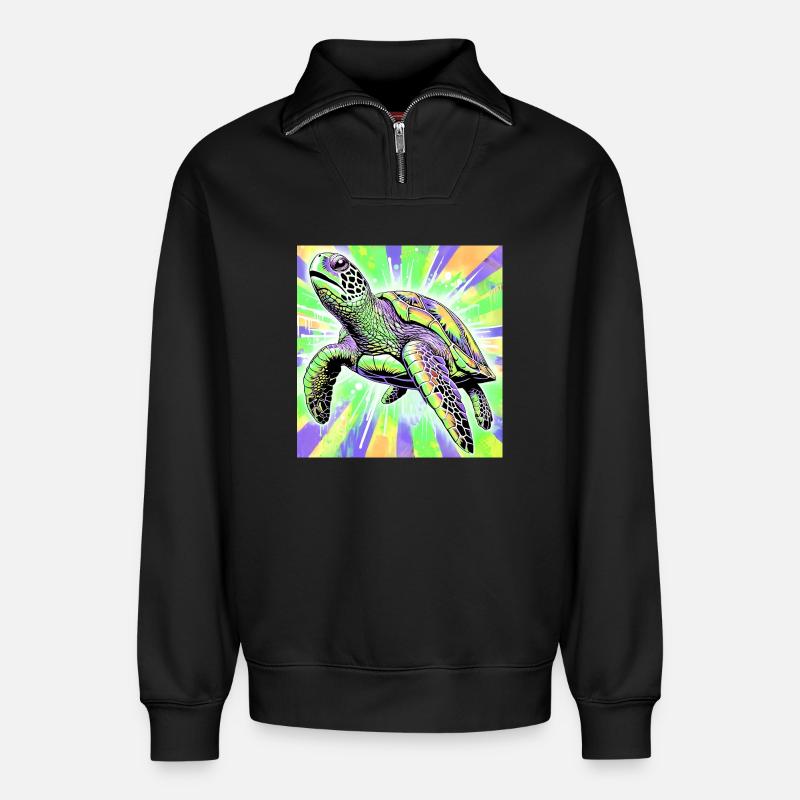 turtle - Relaxed Unisex Organic Half Zip Sweatshirt – by SPREAD - black