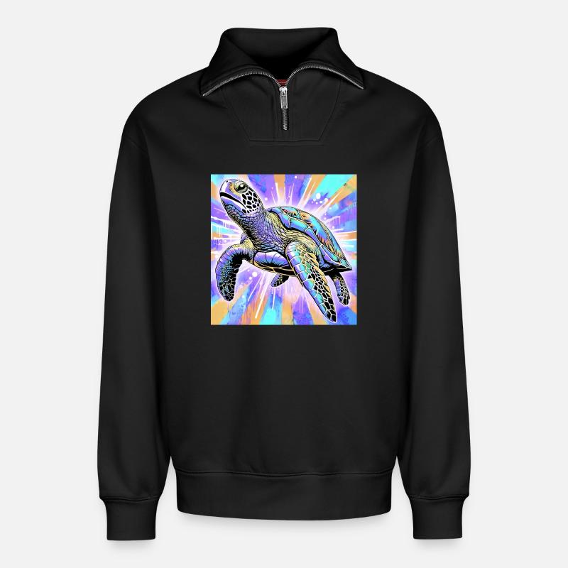 Schildkröte - Relaxed Unisex Organic Half Zip Sweatshirt – von SPREAD - Schwarz