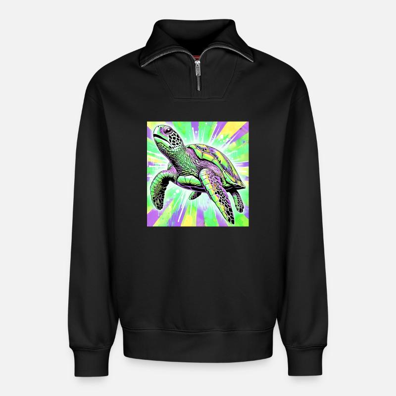Schildkröte - Relaxed Unisex Organic Half Zip Sweatshirt – von SPREAD - Schwarz