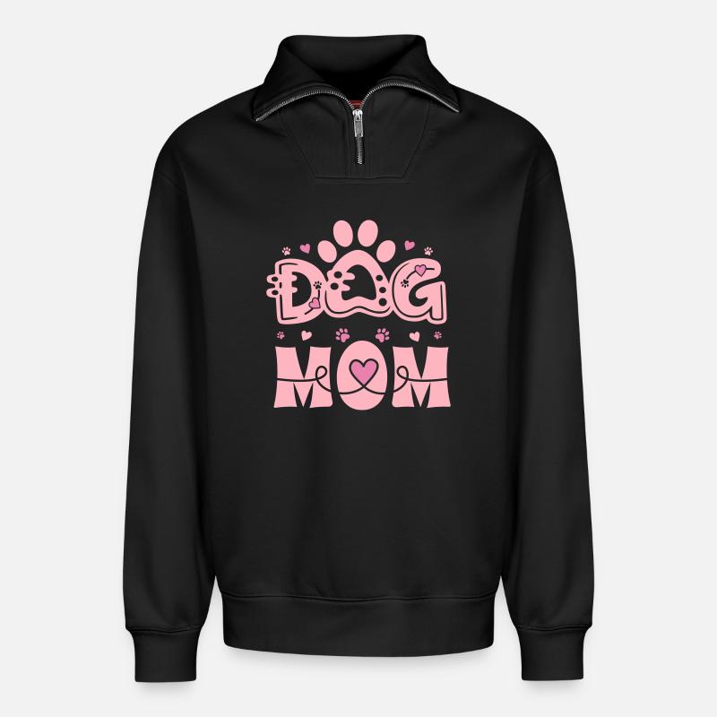 Minimales DOG-MOM-Monogramm - Relaxed Unisex Organic Half Zip Sweatshirt – von SPREAD - Schwarz