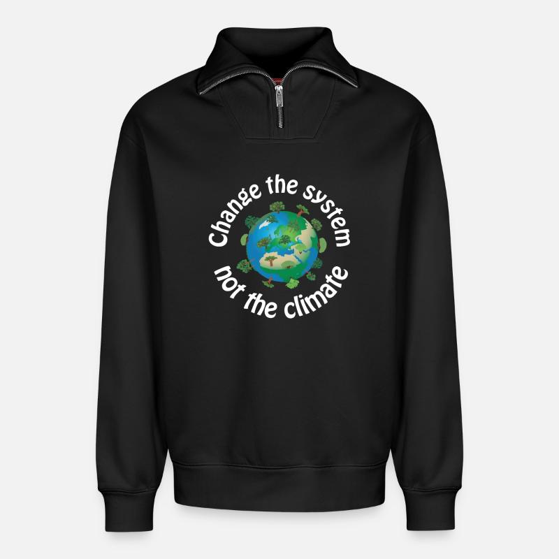 Changer le système, pas le climat - Sweat unisexe décontracté en coton biologique à demi-zip – de SPREAD - noir