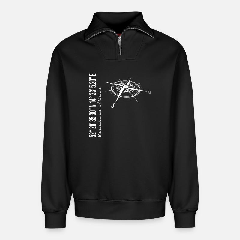 Francfort / Oder - Sweat unisexe décontracté en coton biologique à demi-zip – de SPREAD - noir