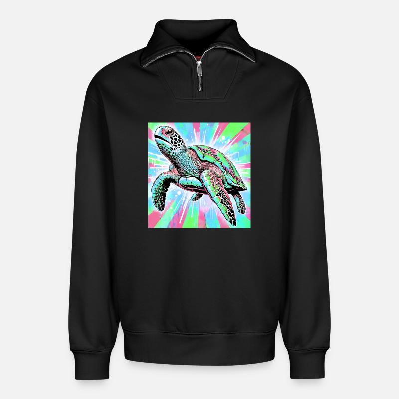 Schildkröte - Relaxed Unisex Organic Half Zip Sweatshirt – von SPREAD - Schwarz