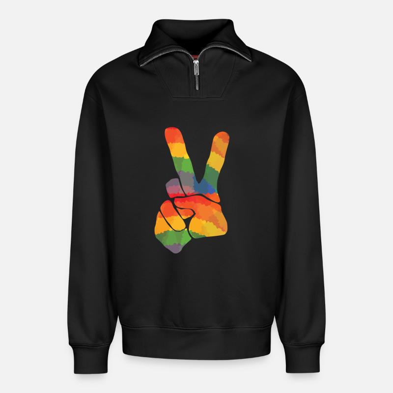Farbiges Peace Zeichen - Relaxed Unisex Organic Half Zip Sweatshirt – von SPREAD - Schwarz