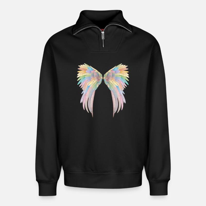 Wunderschöne pastellfarbene Engelsflügel - Relaxed Unisex Organic Half Zip Sweatshirt – von SPREAD - Schwarz