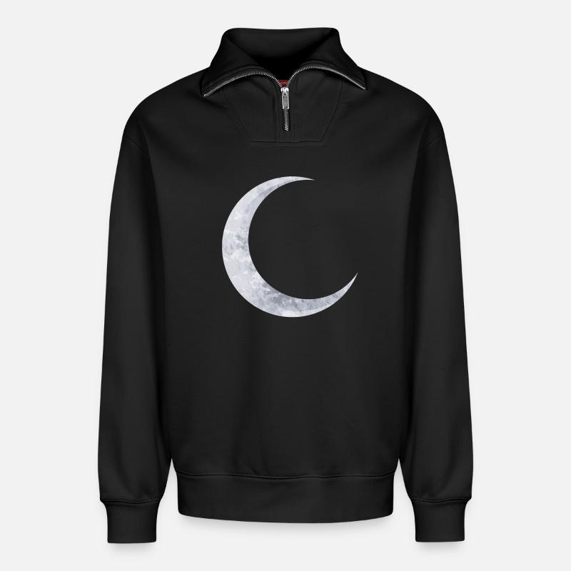 delicate shimmering silver moon - Relaxed Unisex Organic Half Zip Sweatshirt – by SPREAD - black