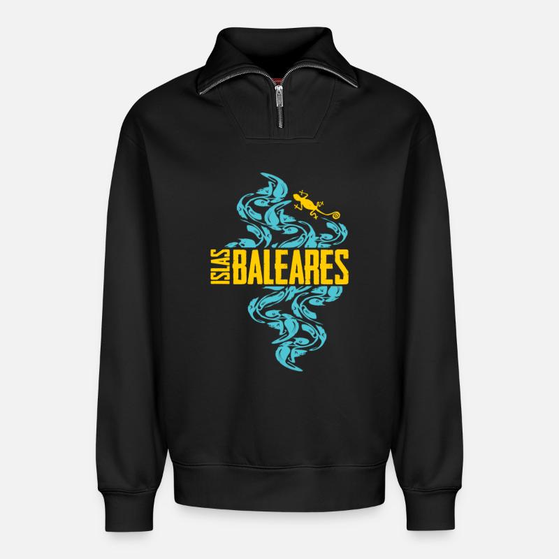 Balearic Islands Waves Pattern - Relaxed Unisex Organic Half Zip Sweatshirt – by SPREAD - black
