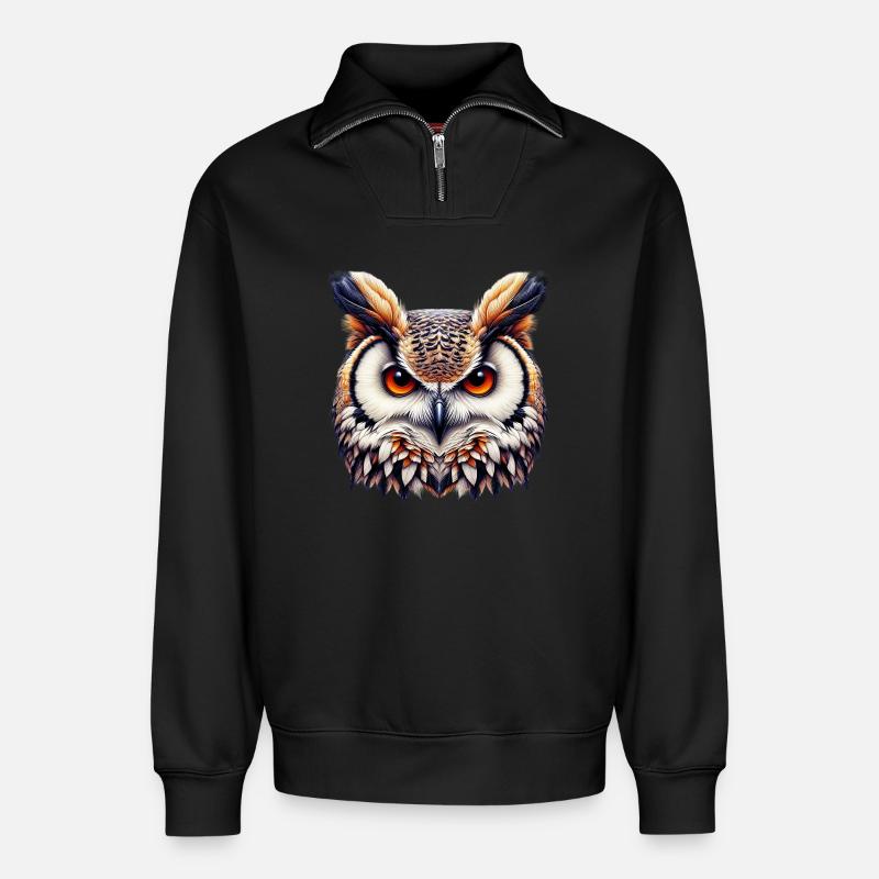 Eule - Relaxed Unisex Organic Half Zip Sweatshirt – von SPREAD - Schwarz