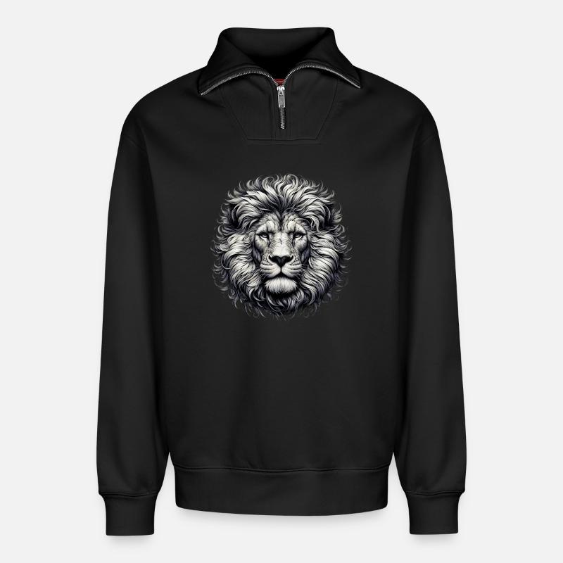 Löwe - Relaxed Unisex Organic Half Zip Sweatshirt – von SPREAD - Schwarz