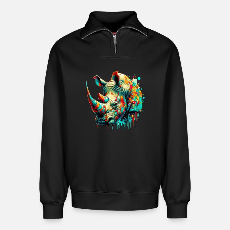 Rhinoceros - Relaxed Unisex Organic Half Zip Sweatshirt – by SPREAD - black