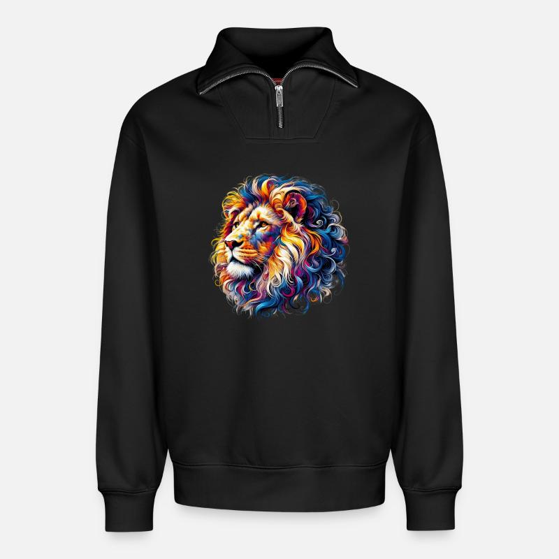 Löwe - Relaxed Unisex Organic Half Zip Sweatshirt – von SPREAD - Schwarz