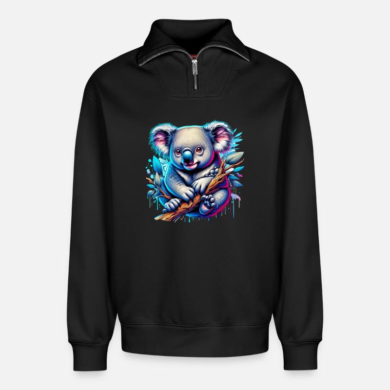 Koala - Relaxed Unisex Organic Half Zip Sweatshirt – von SPREAD - Schwarz